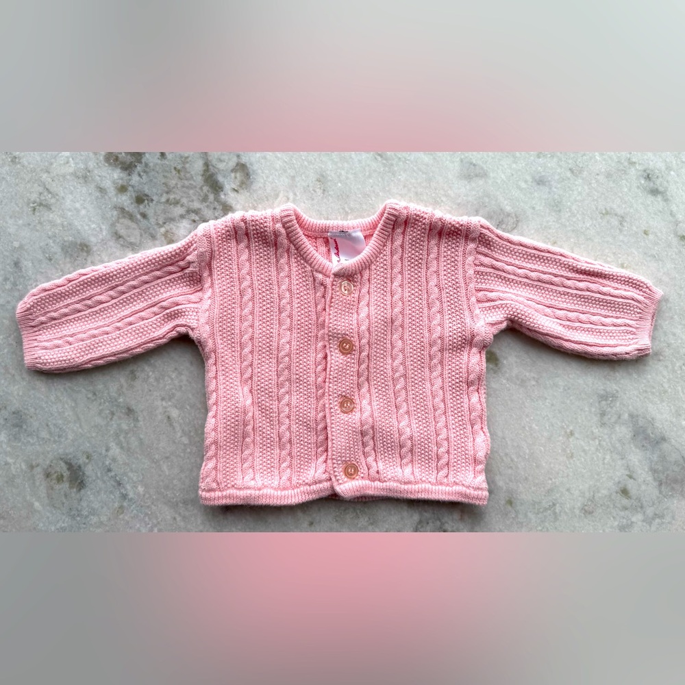 Hanna Andersson Pink Cable Knit Cardigan 6M Cotton Classic